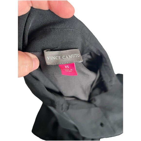 Vince Camuto Drawstring Ruched Sleeve Blouse XS Black Silky Satin - Picture 7 of 9